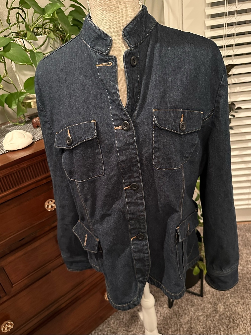 Lands' End Dark Indigo Denim Utility Jacket